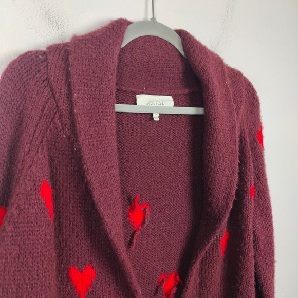 The Great The Heart Lodge Cardigan Sweater Womens 1 Small Burgundy Knit Burgundy - Picture 3 of 13